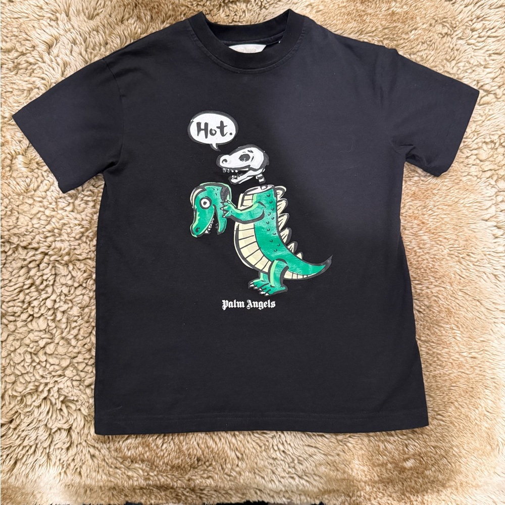Palm Angels Black Tee with Green Dino Graphic